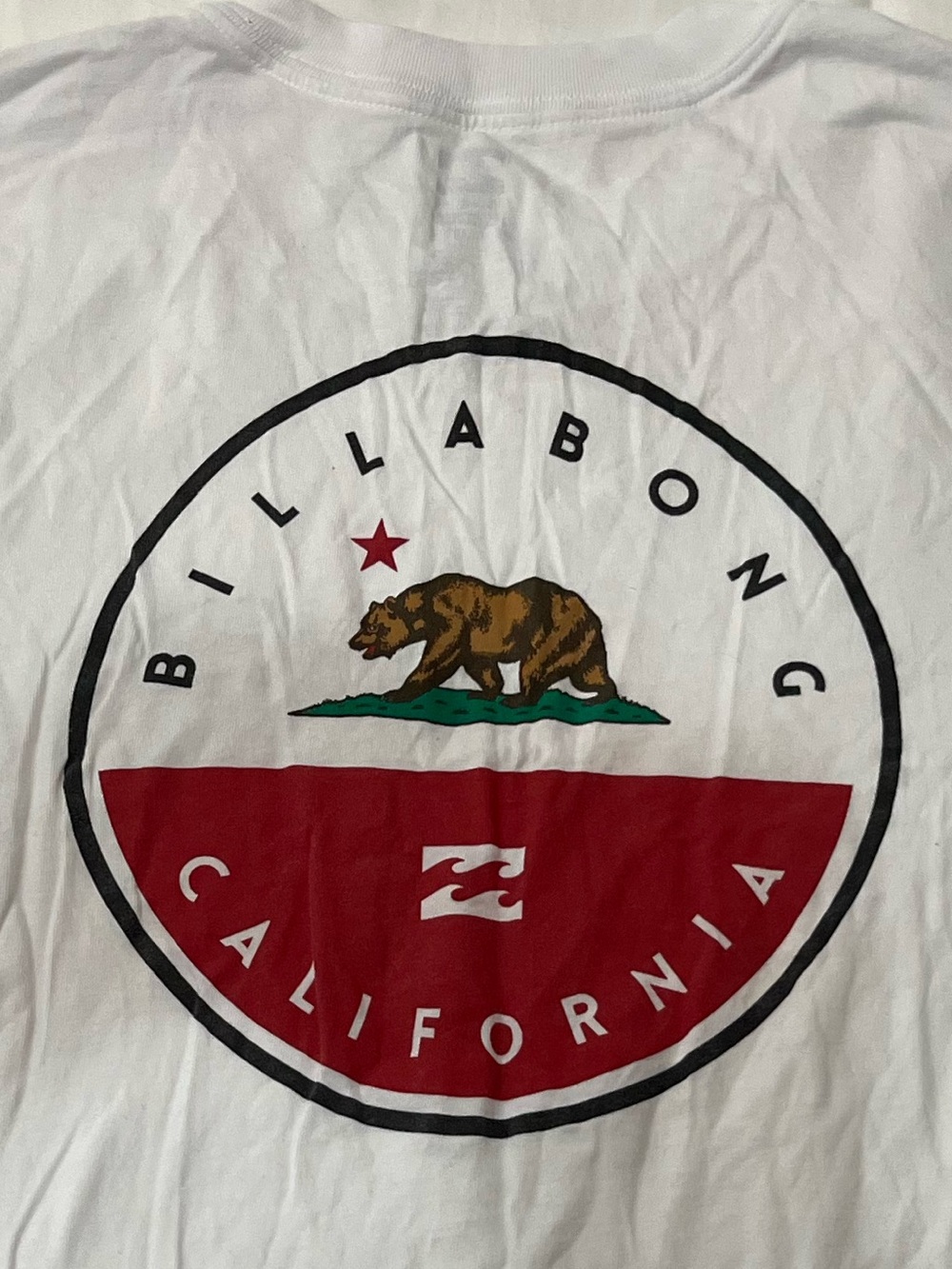 Billabong White Tee with Red & Brown California Bear Graphic